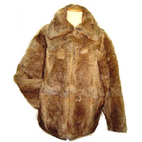 Bagazio Natural Brown Genuine Full Skin Rabbit Fur Bomber Jacket